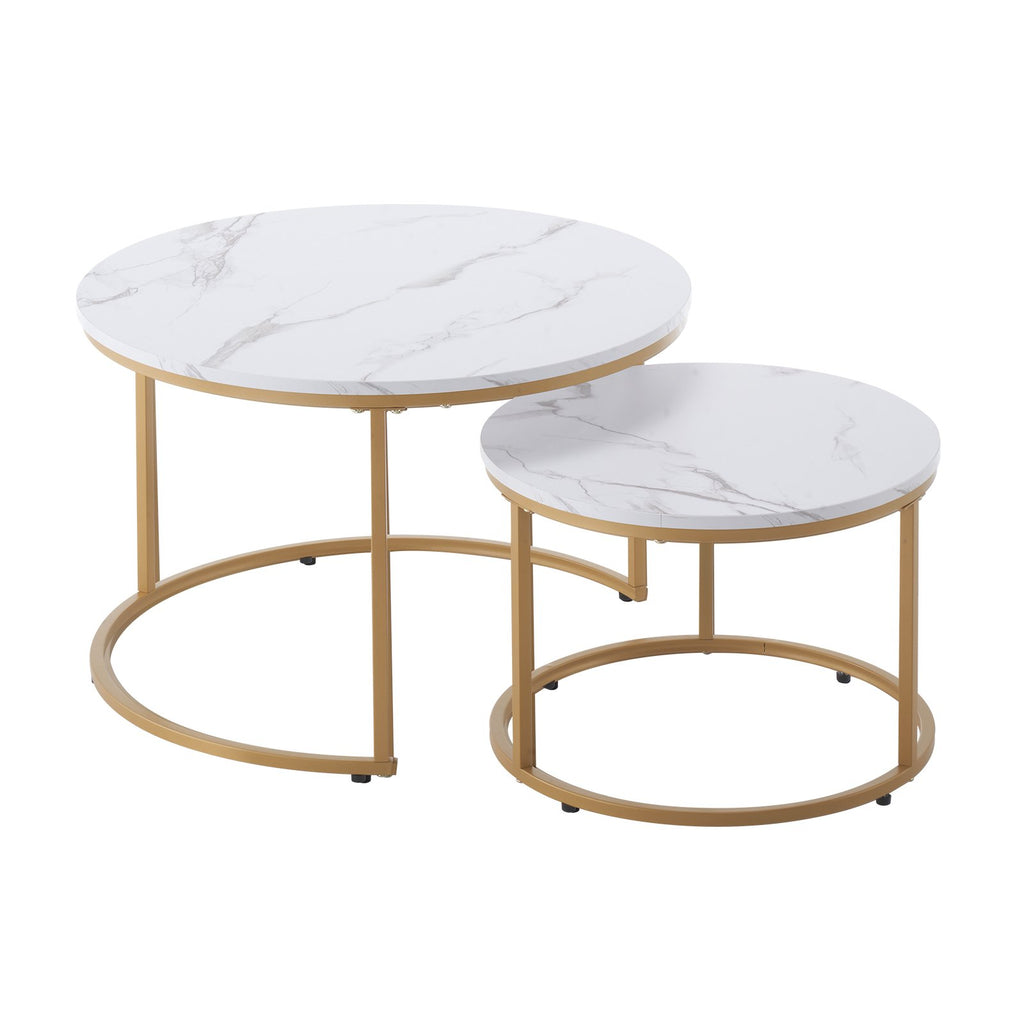 Nesting Coffee Table Set Of 2, 27.6 White & Gold