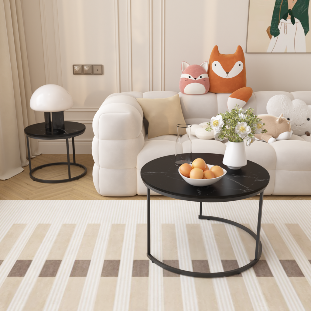 Nesting Coffee Table Set Of 2, 27.6inch Black