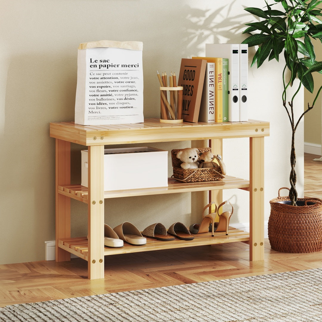 Three-tier Rack Bench, Bamboo Entrance Storage Organizer