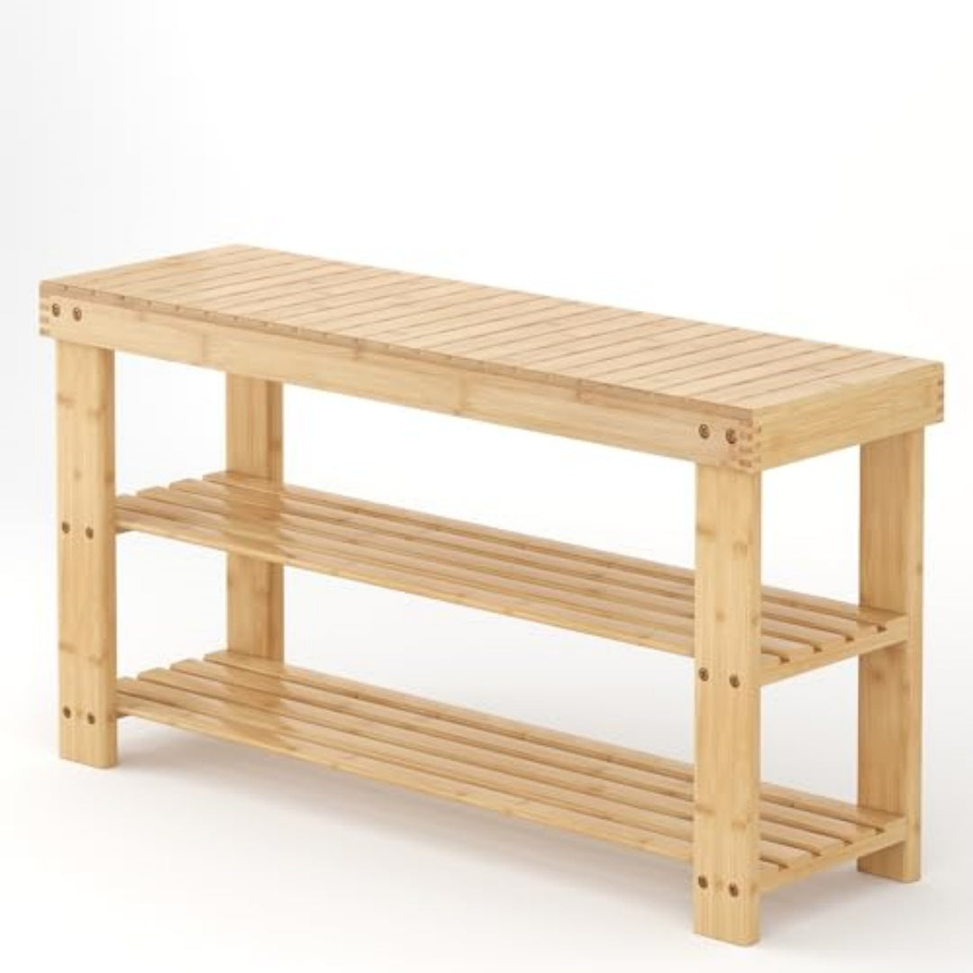 Three-tier Rack Bench, Bamboo Entrance Storage Organizer