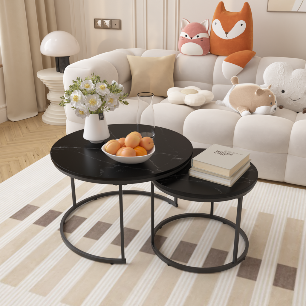 Nesting Coffee Table Set Of 2, 27.6inch Black