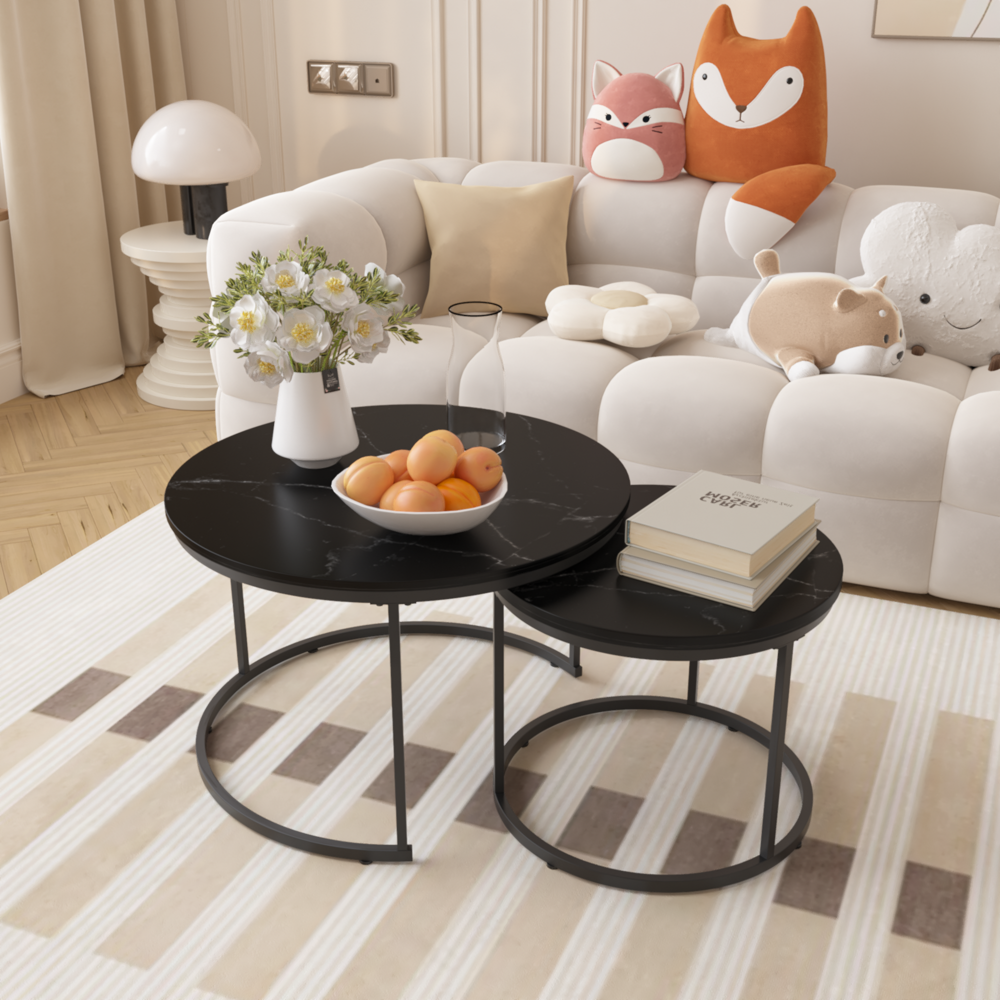 Nesting Coffee Table Set Of 2, 27.6inch Black