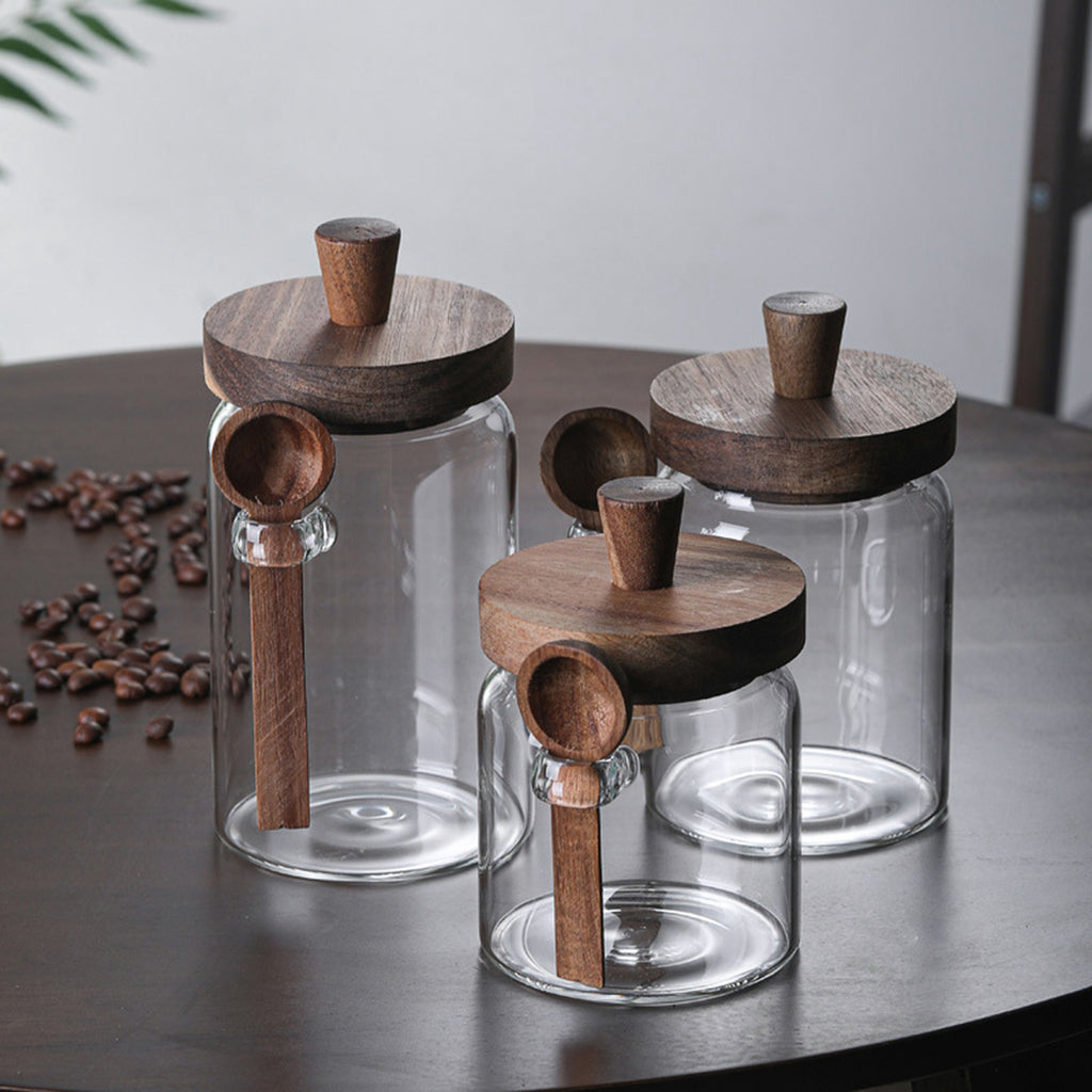 3Pcs Glass Coffee Jars With Spoons