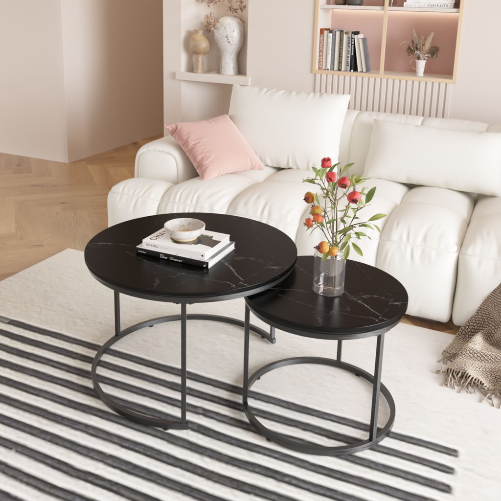 Nesting Coffee Table Set Of 2, 27.6inch Black