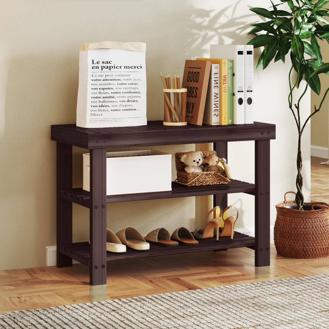 Three-tier Rack Bench, Bamboo Entrance Storage Organizer