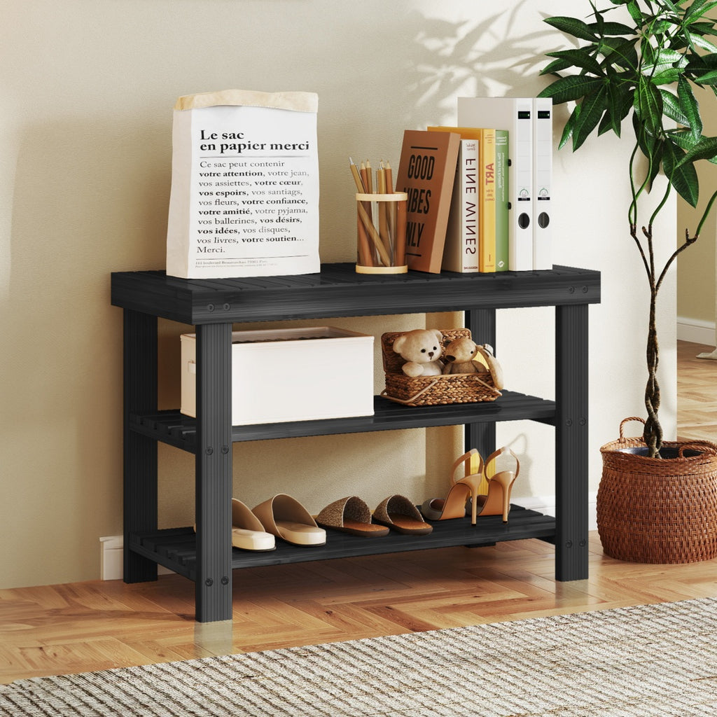 Three-tier Rack Bench, Bamboo Entrance Storage Organizer