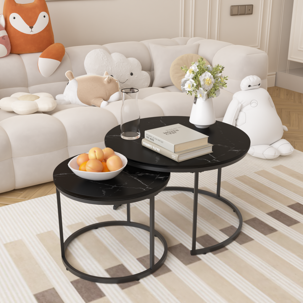 Nesting Coffee Table Set Of 2, 27.6inch Black