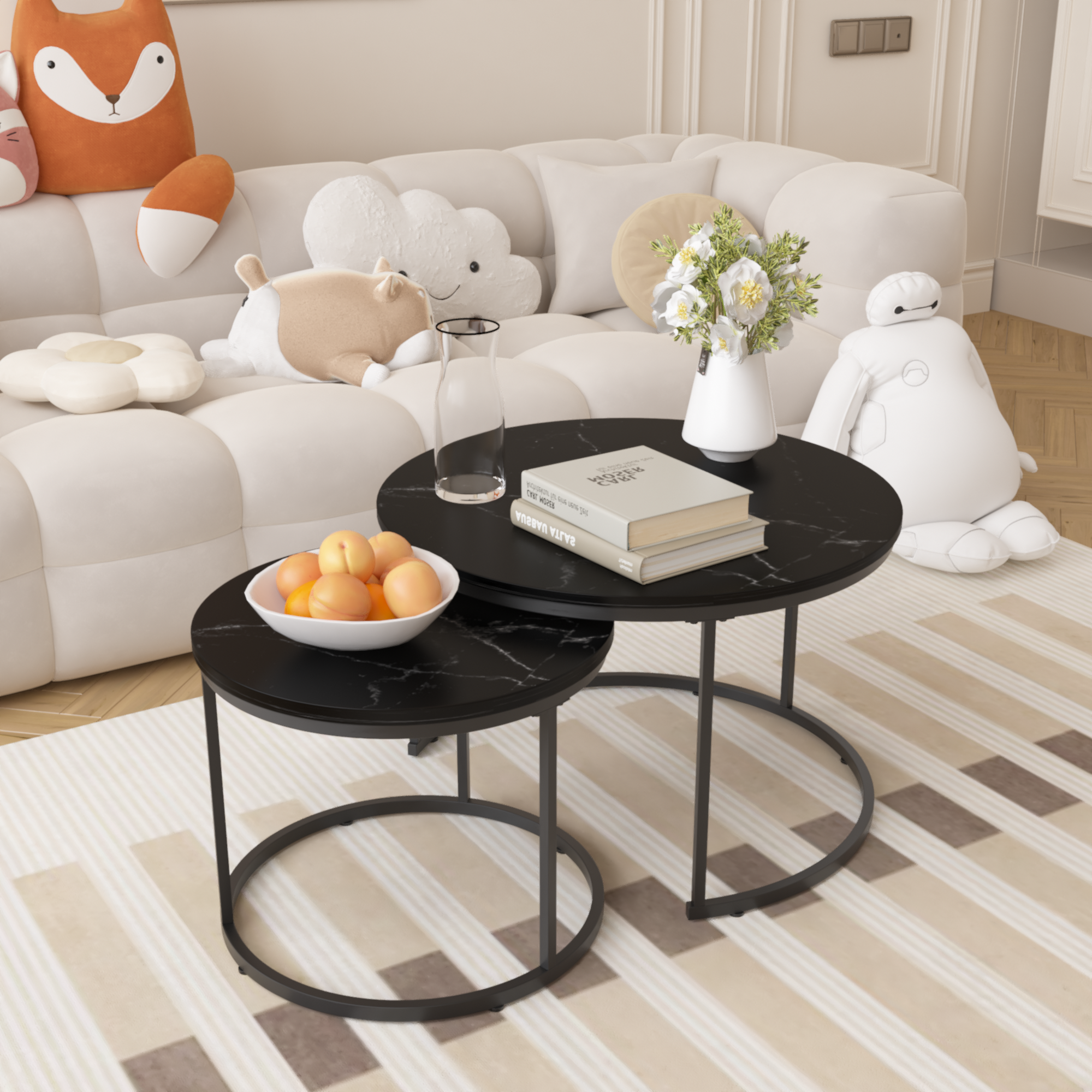 Nesting Coffee Table Set Of 2, 27.6inch Black