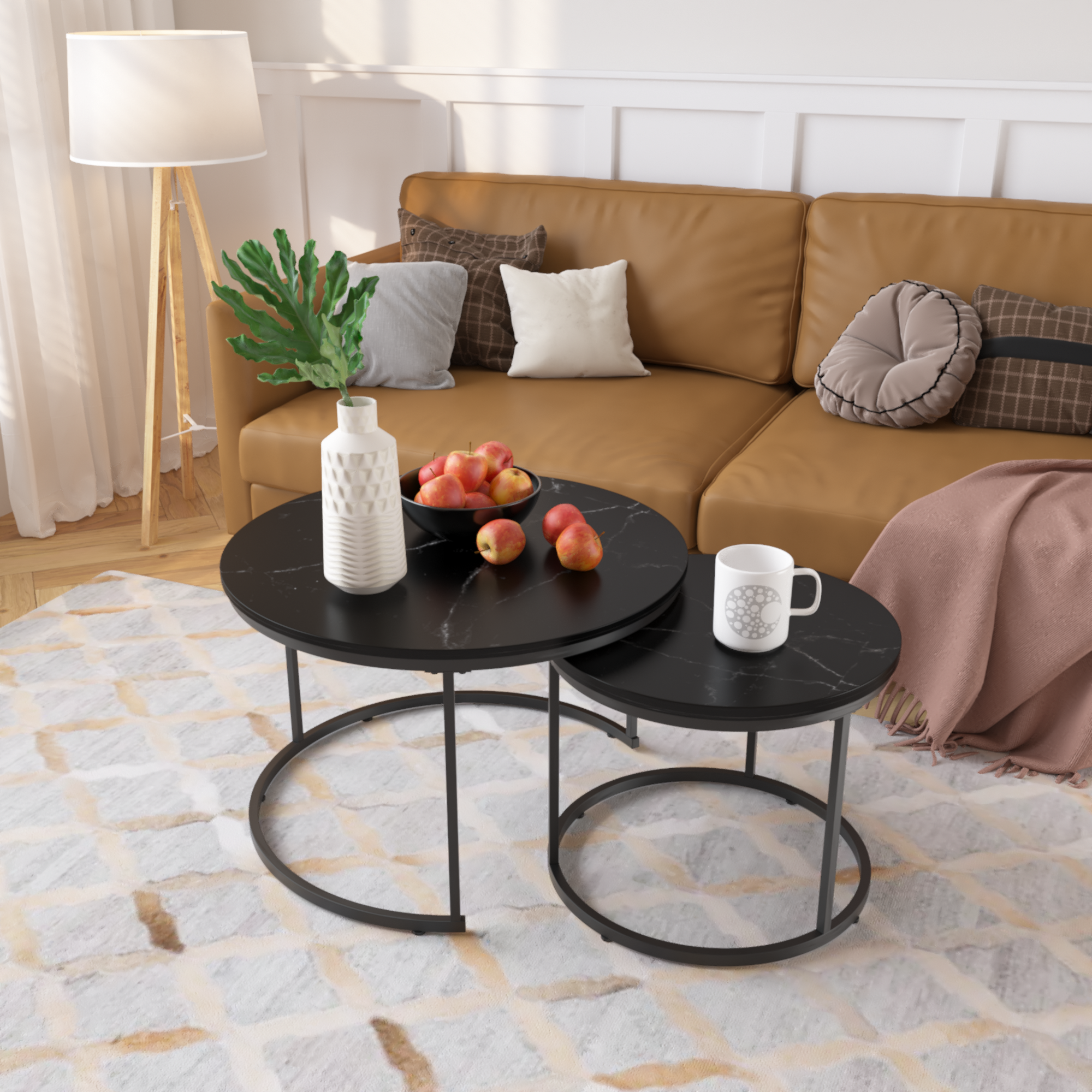 Nesting Coffee Table Set Of 2, 27.6inch Black