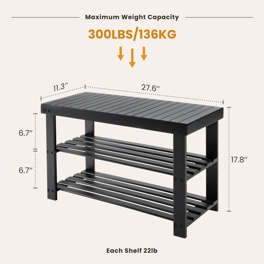Three-tier Rack Bench, Bamboo Entrance Storage Organizer
