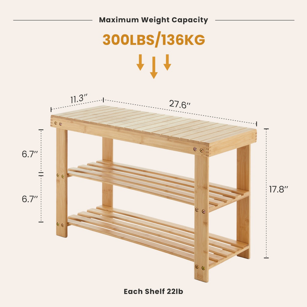Three-tier Rack Bench, Bamboo Entrance Storage Organizer